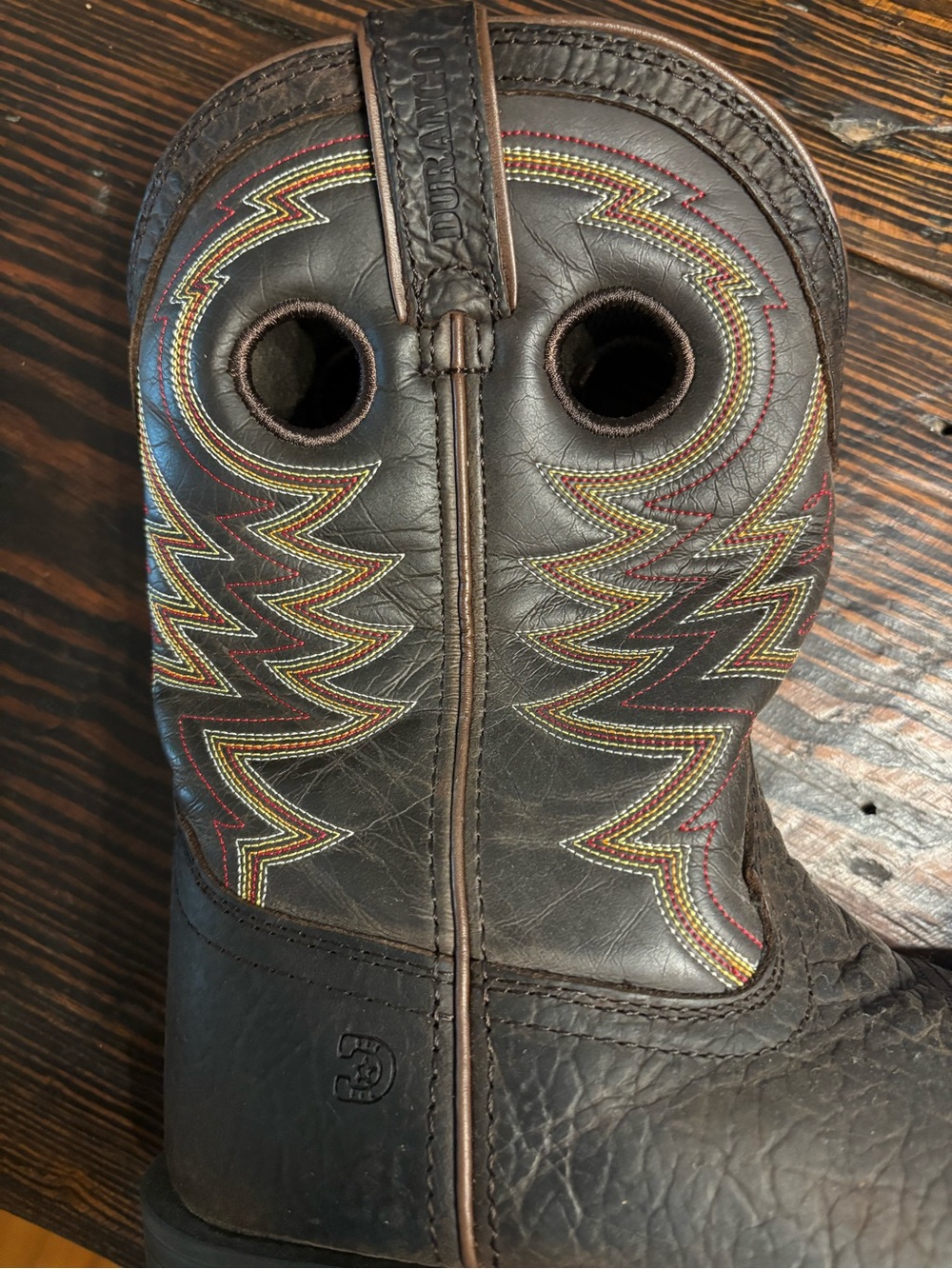 Big Boy Durango Brown Leather Western Cowboy Boots - Multicolor Stitch Detail - Picture 5 of 10